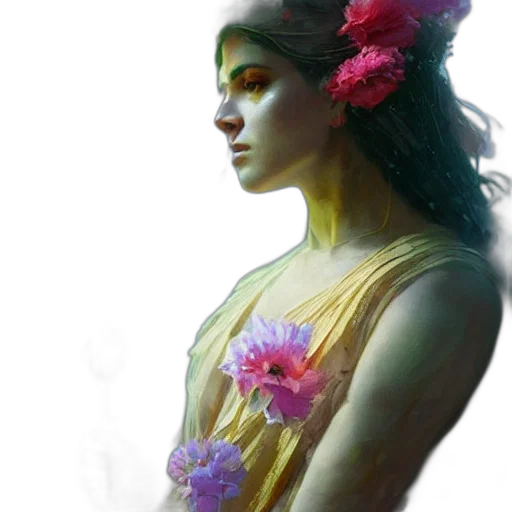 crown, dress, flower, face, fantasy art, photorealistic, concept art, oil painting transparent PNG cut-out