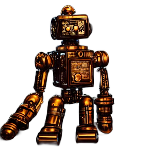 robot, staff, weapon, 3d render, concept art, pixel art, golden, steampunk transparent PNG cut-out