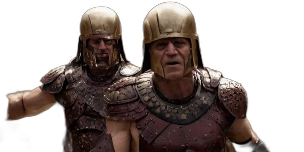 concept art, 3d render, film, still, joe, biden, spartan, warrior transparent PNG cut-out