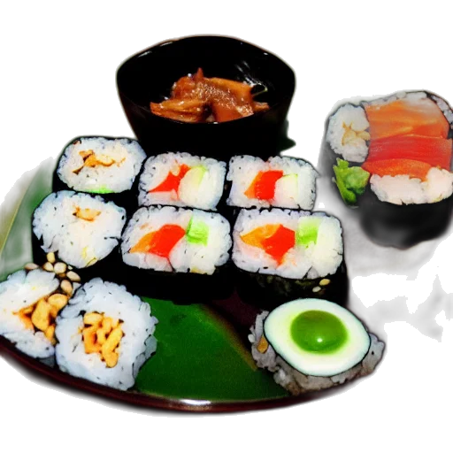 food, 3d render, photorealistic, monochrome, vegan, sushi, expensive, dinner transparent PNG cut-out