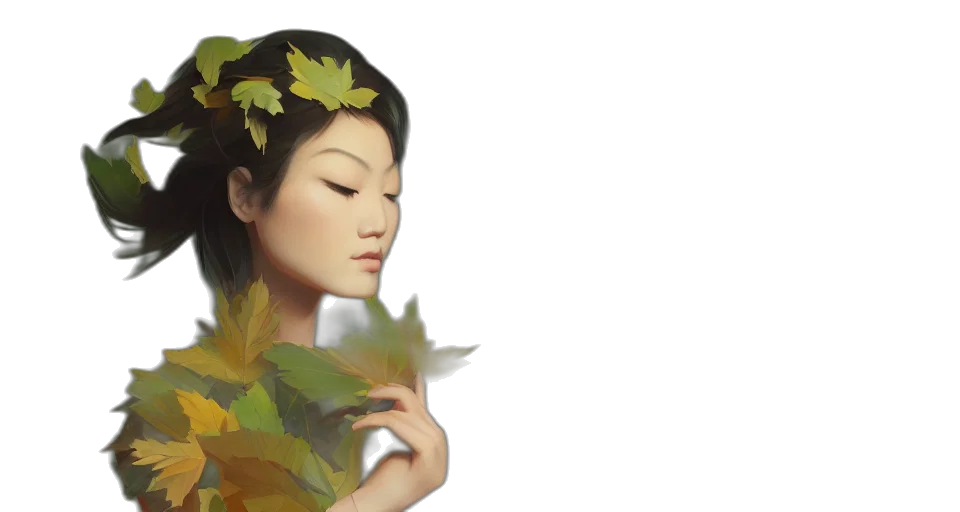 photorealistic, oil painting, 3d render, fantasy art, forest, earth tones, green, golden transparent PNG cut-out