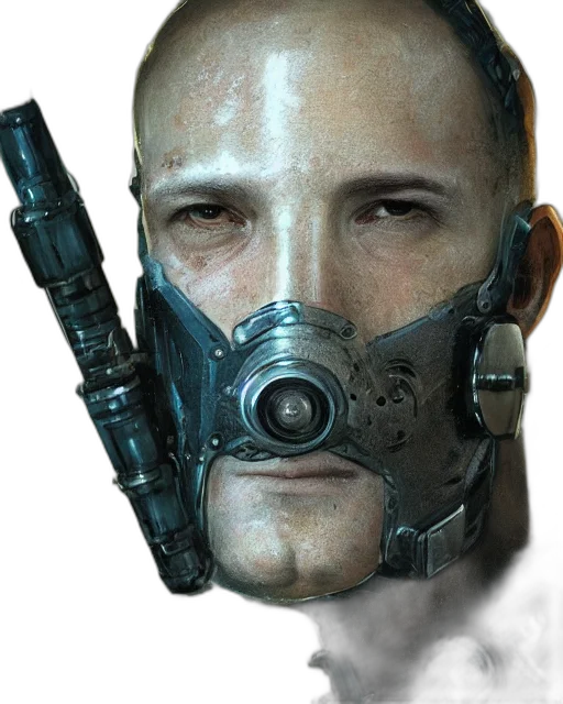 mask, face, robot, weapon, cyberpunk, concept art, photorealistic, 3d render transparent PNG cut-out