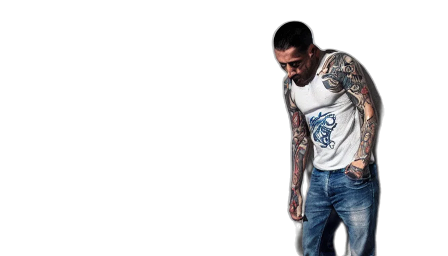photorealistic, 3d render, cartoon, concept art, tattooed, young, thin, latino transparent PNG cut-out