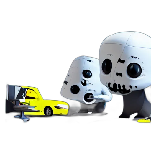 robot, car, creature, concept art, 3d render, pixel art, fantasy art, monochrome transparent PNG cut-out