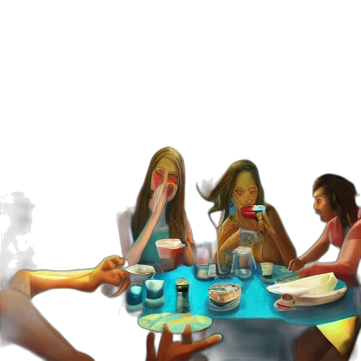 food, concept art, 3d render, vaporwave, photorealistic, neon lights, fire, outer space transparent PNG cut-out