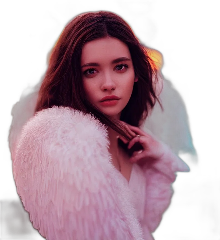 jacket, face, jewelry, hair, photorealistic, fantasy art, oil painting, vaporwave transparent PNG cut-out