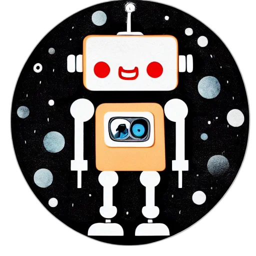 robot, pixel art, concept art, cartoon, comic book art, outer space, cute, smiling transparent PNG cut-out