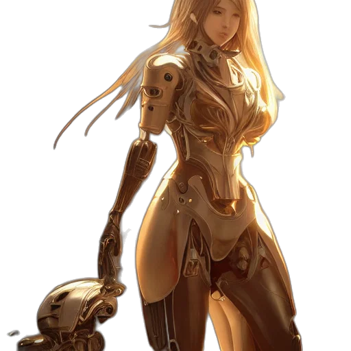 robot, weapon, concept art, fantasy art, comic book art, cyberpunk, golden, earth tones transparent PNG cut-out