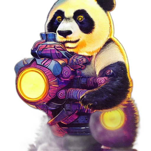 animal, weapon, concept art, fantasy art, 3d render, pixel art, panda, mecha transparent PNG cut-out
