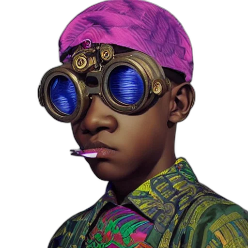 face, mask, hat, staff, concept art, photorealistic, cyberpunk, 3d render transparent PNG cut-out