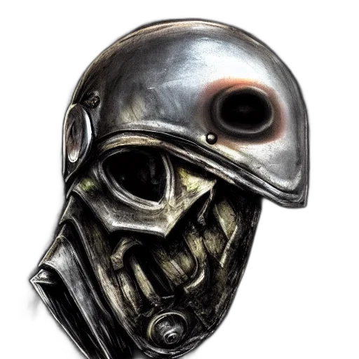mask, face, robot, weapon, concept art, fantasy art, comic book art, photorealistic transparent PNG cut-out