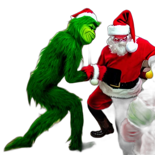 concept art, 3d render, grinch, fighting, santa transparent PNG cut-out