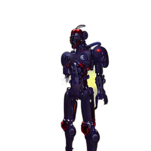 robot, concept art, 3d render, pixel art, cyberpunk, outer space, red, dark transparent PNG cut-out