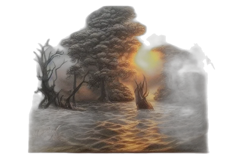 dragon, tree, concept art, fantasy art, photorealistic, 3d render, fog, underwater transparent PNG cut-out