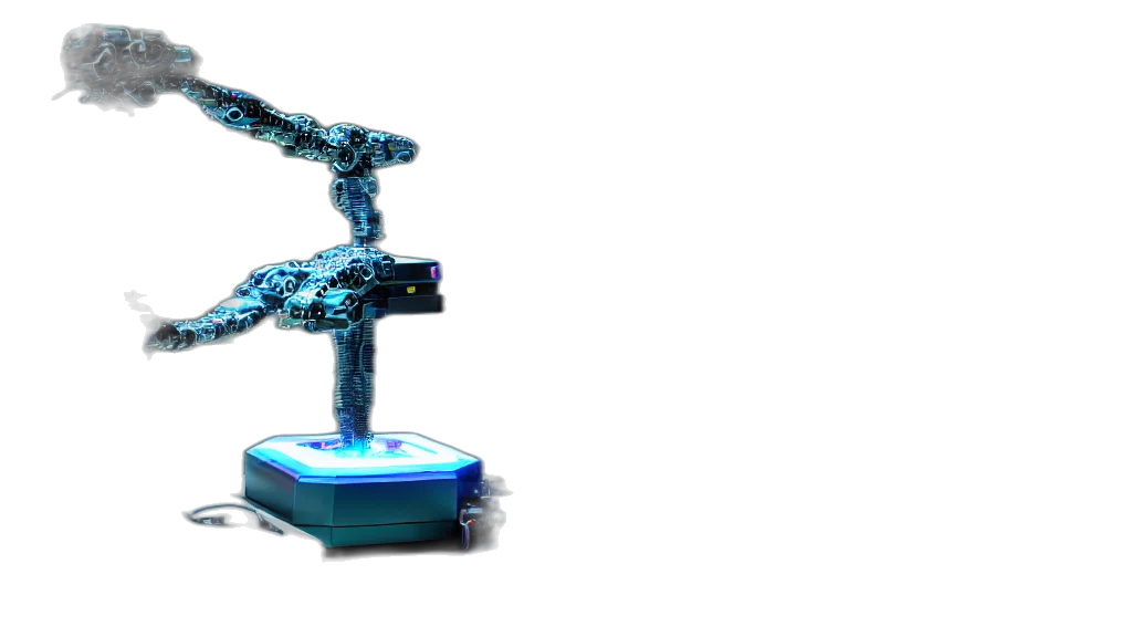 robot, weapon, 3d render, cyberpunk, concept art, vaporwave, blue, bladerunner transparent PNG cut-out