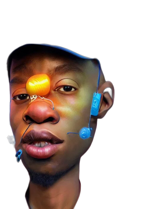 face, mask, hat, robot, photorealistic, cyberpunk, concept art, 3d render transparent PNG cut-out