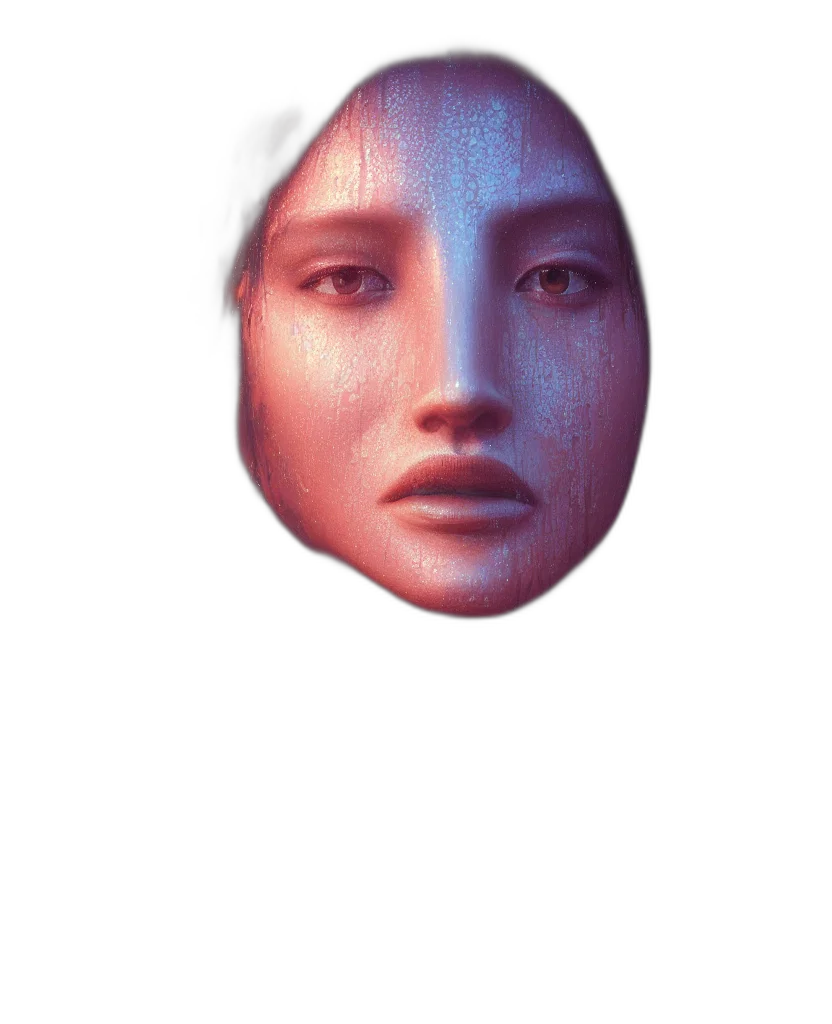 face, mask, robot, creature, photorealistic, 3d render, vaporwave, pixel art transparent PNG cut-out