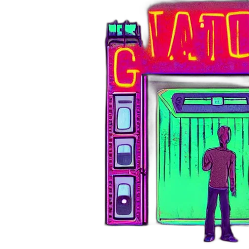 concept art, pixel art, cartoon, vaporwave transparent PNG cut-out