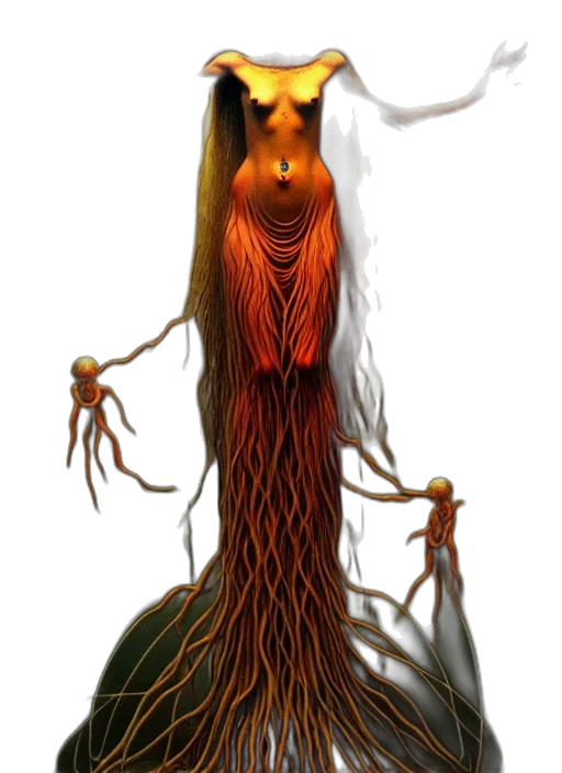hair, creature, dress, staff transparent PNG cut-out