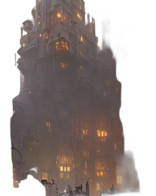 building, dress, robot, weapon, concept art, fantasy art, 3d render, photorealistic transparent PNG cut-out