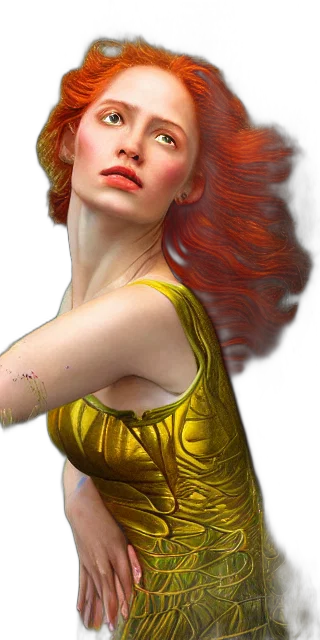 dress, fantasy art, photorealistic, comic book art, concept art, underwater, outer space, golden transparent PNG cut-out