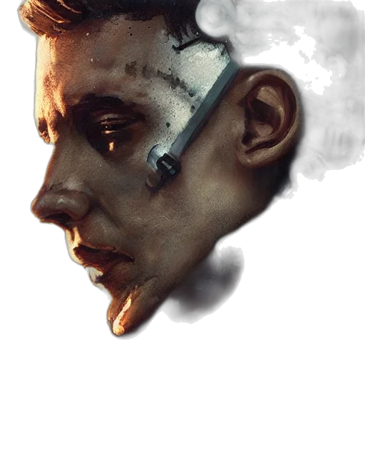 face, mask, robot, cyberpunk, concept art, photorealistic, comic book art, half transparent PNG cut-out
