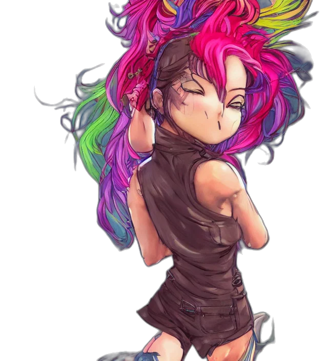 dress, hair, watercolor, cyberpunk, anime, cartoon, colorful, neon transparent PNG cut-out