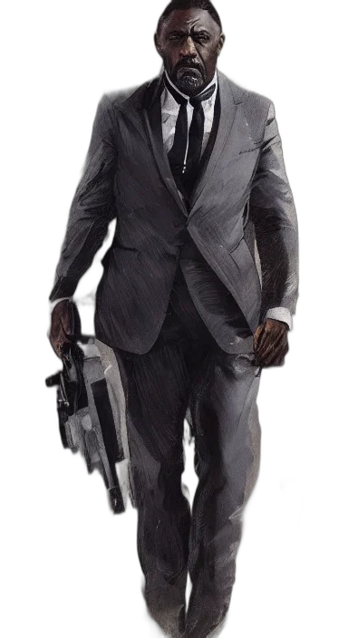 jacket, staff, concept art, photorealistic, 3d render, comic book art, idris, elba transparent PNG cut-out