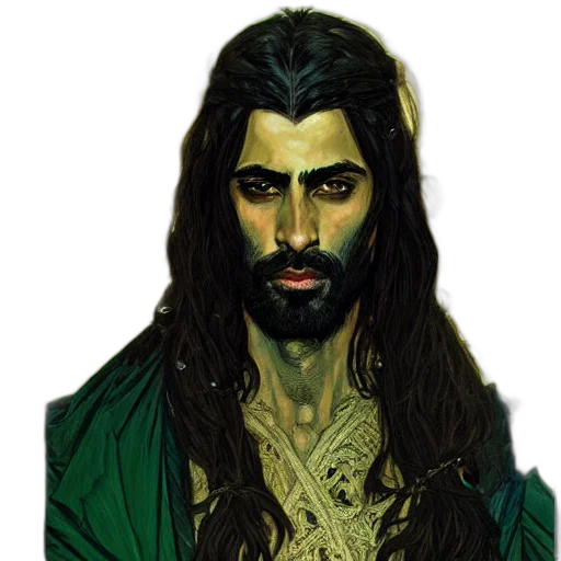 fantasy art, concept art, photorealistic, comic book art, green, portrait, painting, middle transparent PNG cut-out