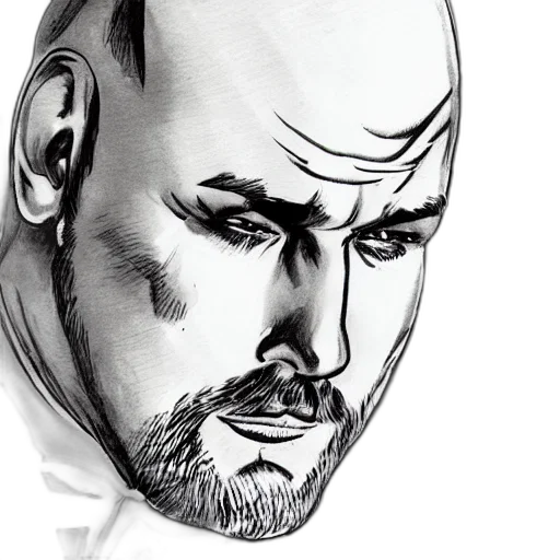 face, staff, comic book art, photorealistic, concept art, cartoon, bald, bearded transparent PNG cut-out