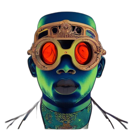 mask, face, robot, staff, concept art, 3d render, cyberpunk, comic book art transparent PNG cut-out