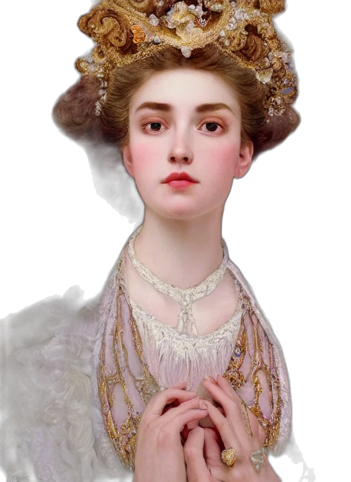 jewelry, crown, face, dress, photorealistic, oil painting, fantasy art, concept art transparent PNG cut-out