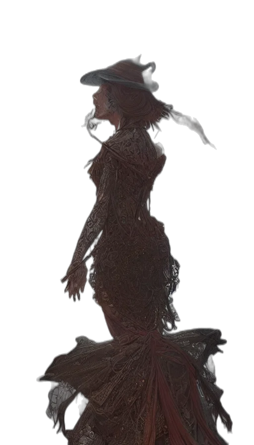 dress, hair, staff, creature transparent PNG cut-out