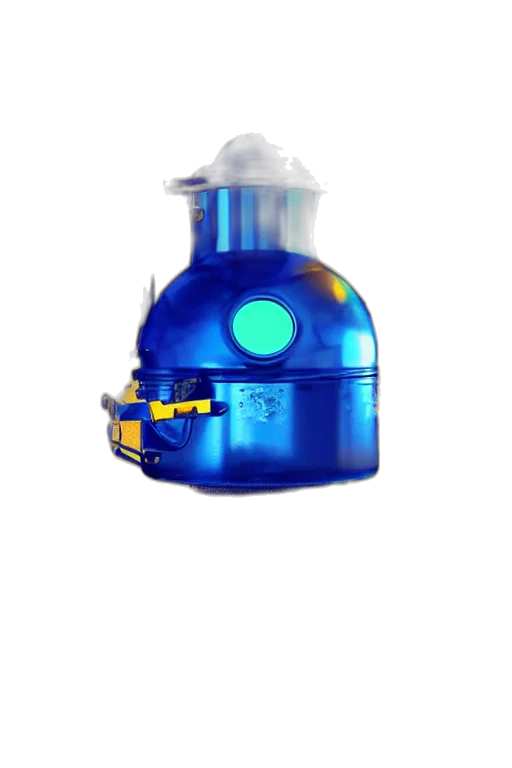robot, bottle, 3d render, portrait, photo, giant, golden, blue transparent PNG cut-out