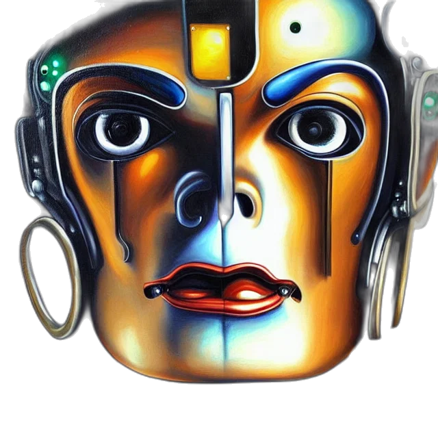 robot, mask, face, jewelry, cyberpunk, concept art, 3d render, photorealistic transparent PNG cut-out