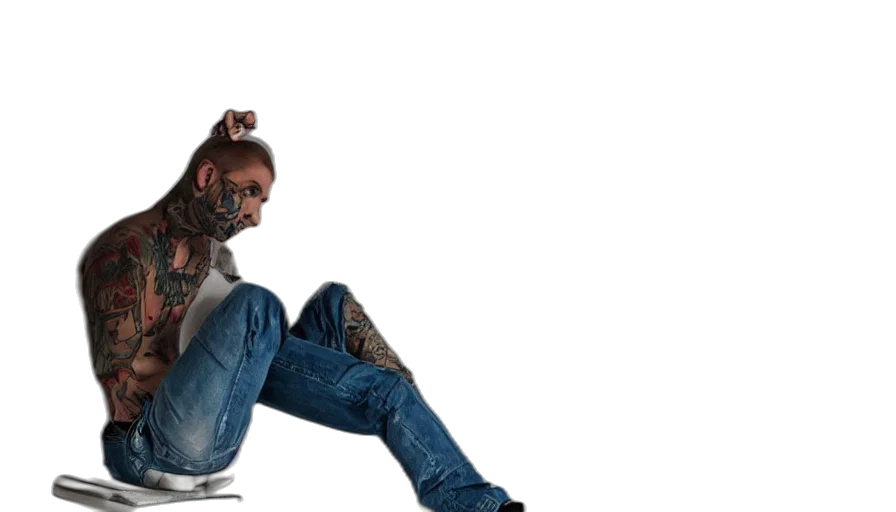 jacket, shoes, 3d render, concept art, photorealistic, tattooed, young, thin transparent PNG cut-out