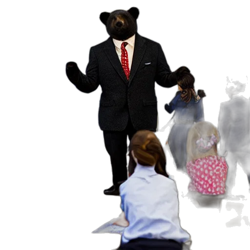staff, concept art, bear, wearing, suit, teaching, classroom transparent PNG cut-out