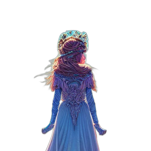 dress, crown, jewelry, staff, concept art, 3d render, fantasy art, pixel art transparent PNG cut-out