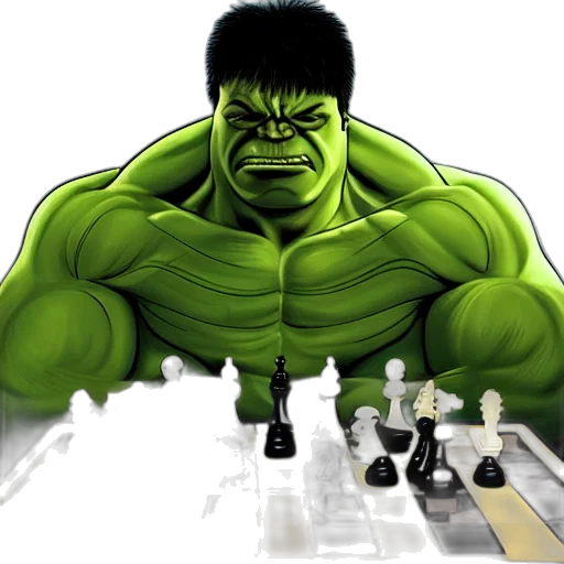 comic book art, concept art, photorealistic, 3d render, hulk, playing, chess, against transparent PNG cut-out