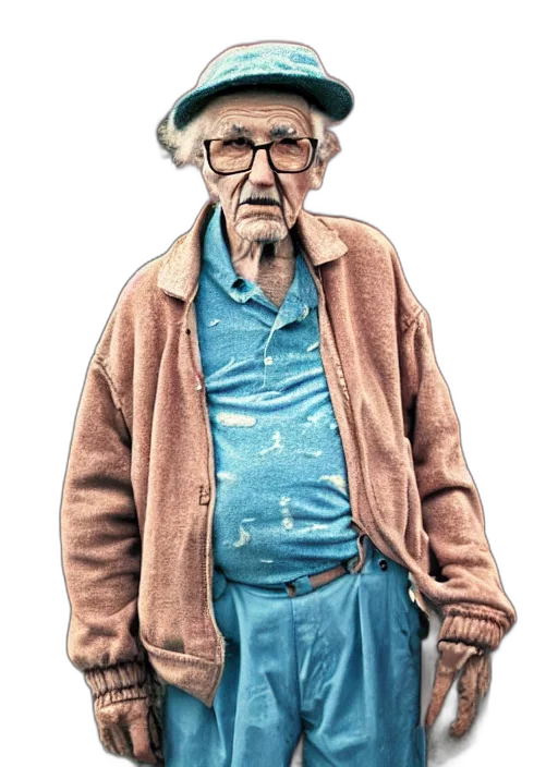 jacket, hat, face, staff, photorealistic, concept art, 3d render, watercolor transparent PNG cut-out