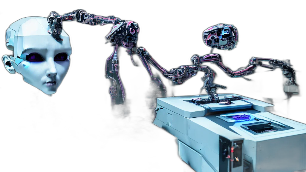 robot, concept art, cyberpunk, 3d render transparent PNG cut-out