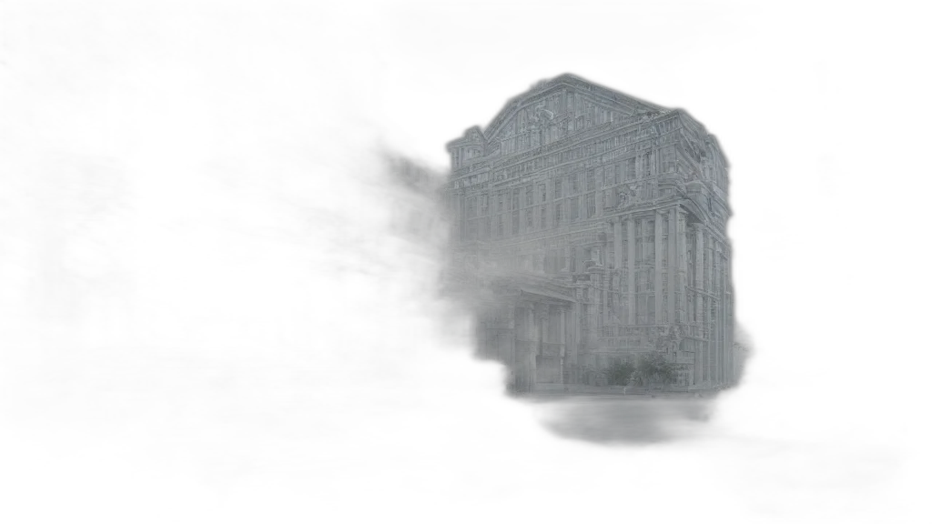 building, furniture, concept art, 3d render, photorealistic, fog, city street, very transparent PNG cut-out