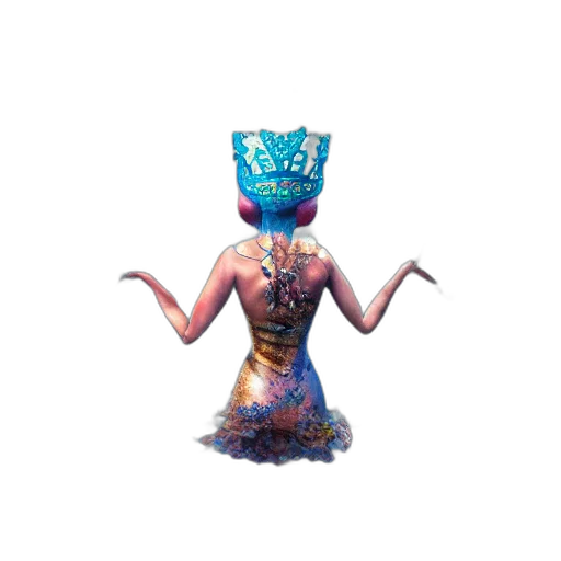 crown, mask, creature, dress, concept art, 3d render, fantasy art, pixel art transparent PNG cut-out