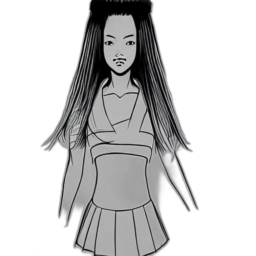 dress, hair, creature, staff transparent PNG cut-out