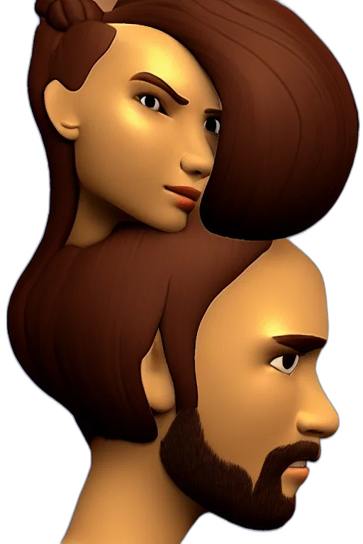 hair, face, crown, mask, 3d render, concept art, photorealistic, cartoon transparent PNG cut-out