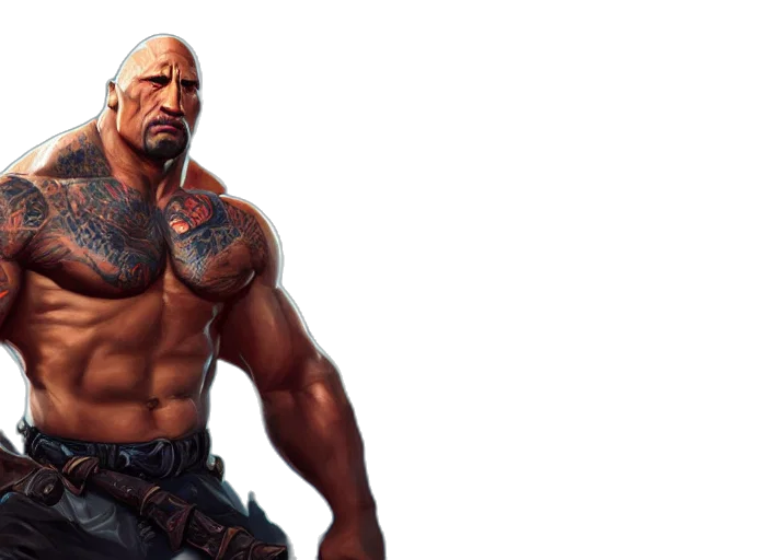weapon, concept art, fantasy art, photorealistic, 3d render, dwayne, johnson, character transparent PNG cut-out