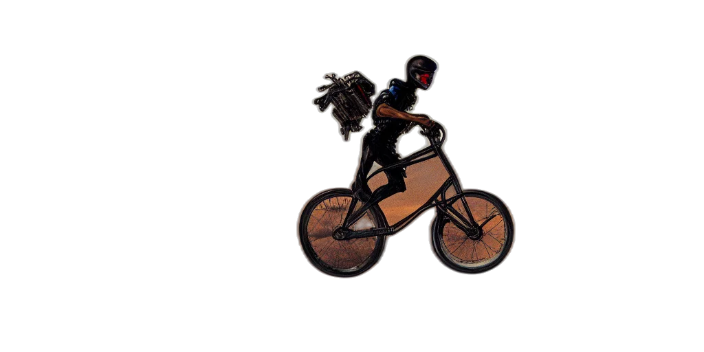 robot, 3d render, concept art, hoverbike, rider, desert, augustus, osborne transparent PNG cut-out