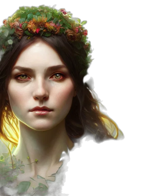 crown, face, fantasy art, photorealistic, concept art, oil painting, forest, golden transparent PNG cut-out