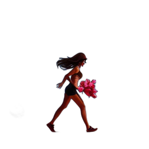 flower, dress, staff, hair, pixel art, concept art, 3d render, cartoon transparent PNG cut-out
