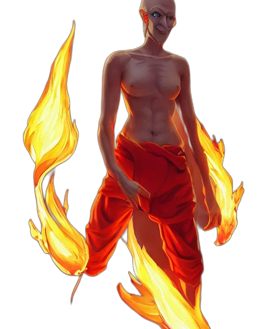 concept art, fantasy art, pixel art, comic book art, fire, red, golden, squidward transparent PNG cut-out